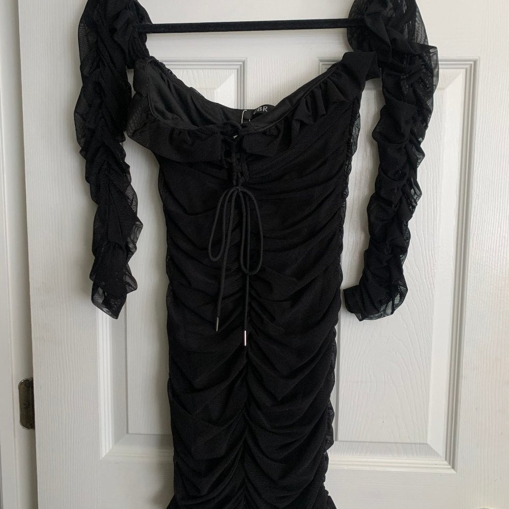 Black, ruched, off-the-shoulder CBR dress